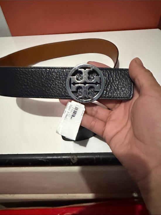 Tory Burch Black Leather Belt with Round Logo Buckle XS size women main image 2